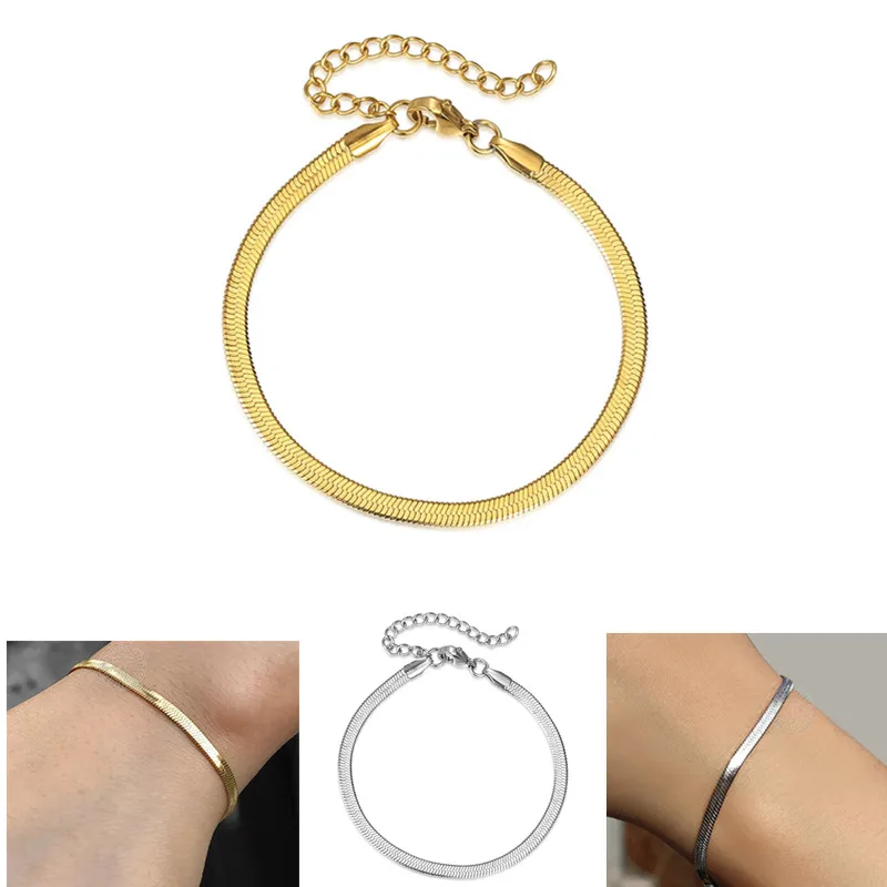 Gold Silver Color Adjustable Stainless Steel Snake Bracelet for Women Girls 3/4mm Herringbone Flat Chain Bracelet DB319A
Gold Silver Color Adjustable Stainless Steel Snake Bracelet for Women Girls 3/4mm Herringbone Flat Chain Bracelet DB319A