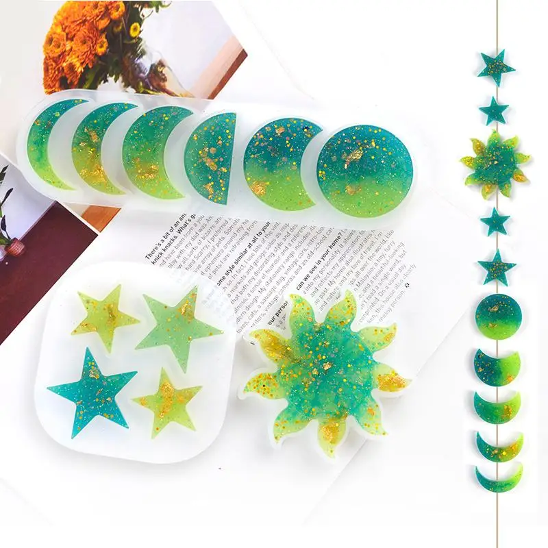 DM025 Star Moon Sun Shape Resin Silicon Molds Meterial Kits Home Festive Holiday Home Decoration Resin Molds
DM025 Star Moon Sun Shape Resin Silicon Molds Meterial Kits Home Festive Holiday Home Decoration Resin Molds