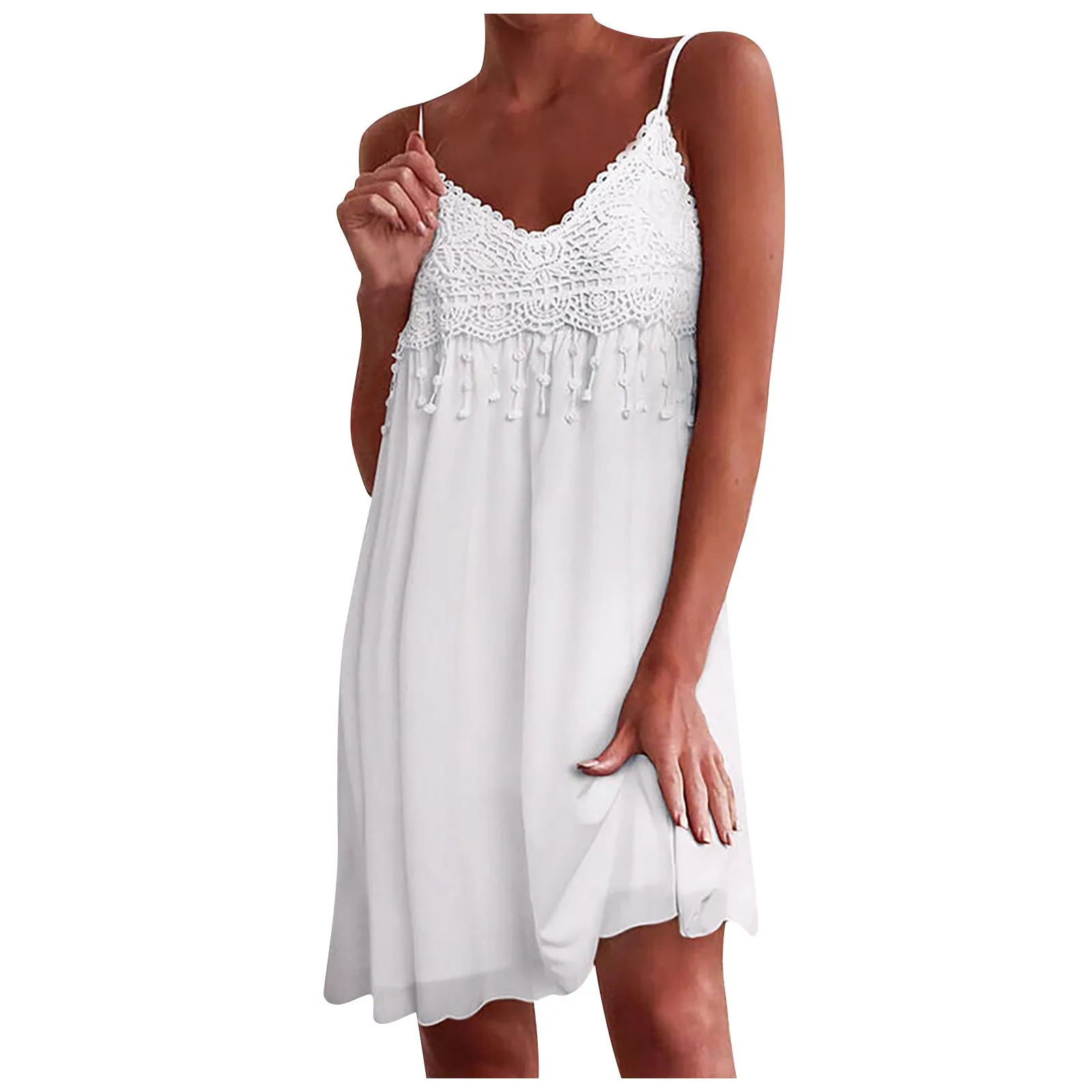 Women V-Neck Strap Open Back Sexy Lace Sleeveless Shift Above Knee Slip Dresses vetement femme 2021
Women V-Neck Strap Open Back Sexy Lace Sleeveless Shift Above Knee Slip Dresses vetement femme 2021