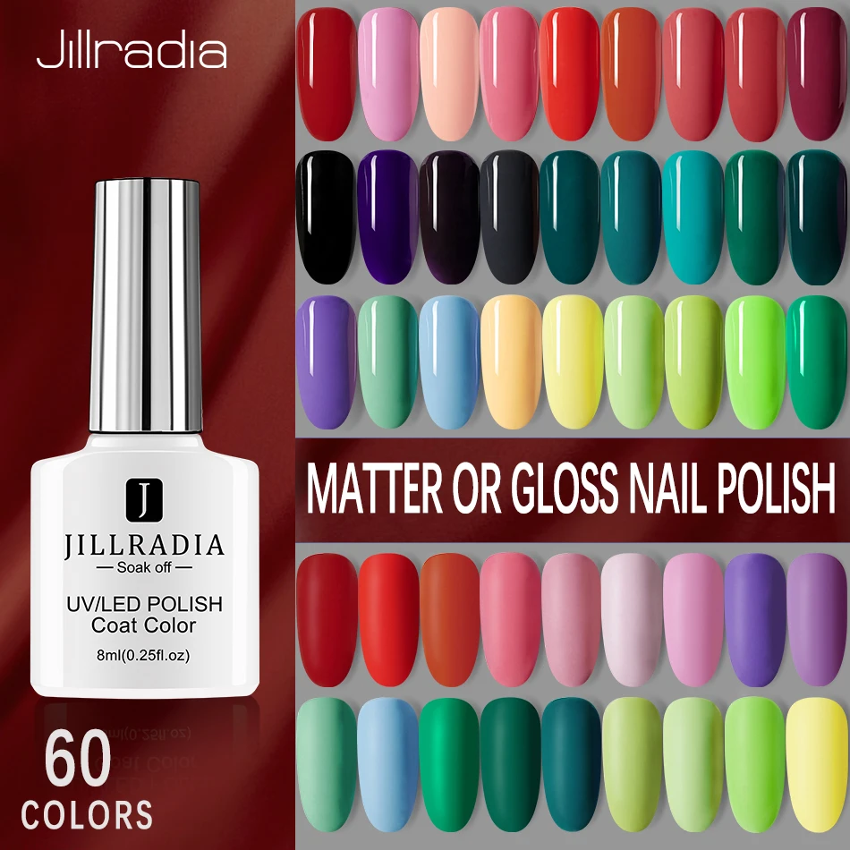 Фото Jillradia 8 мл Гель лак для ногтей маникюрный УФ светодиодный гибридный 60 цветов