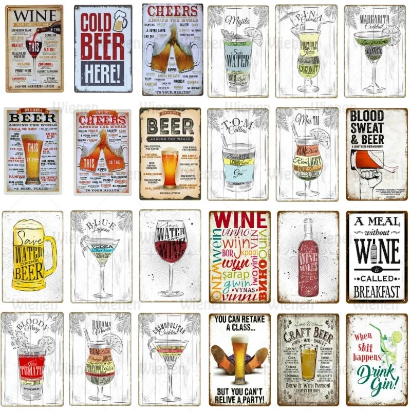 

Drinks Beer Fruit Juice red Wine Tin Signs Vintage Metal Poster Decorative Bar Metal Plate Wine Plaques Wall Decoration Pictures