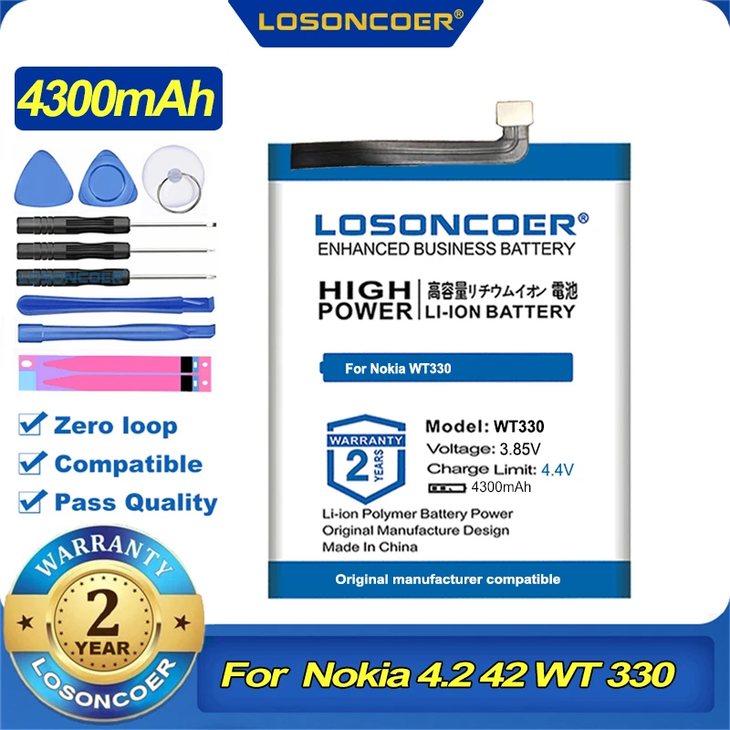 Аккумулятор LOSONCOER WT330 емкостью 4300 мАч для Nokia 4.2 TA-1184 TA-1133 TA-1149 TA-1150 TA-1157 и других моделей.