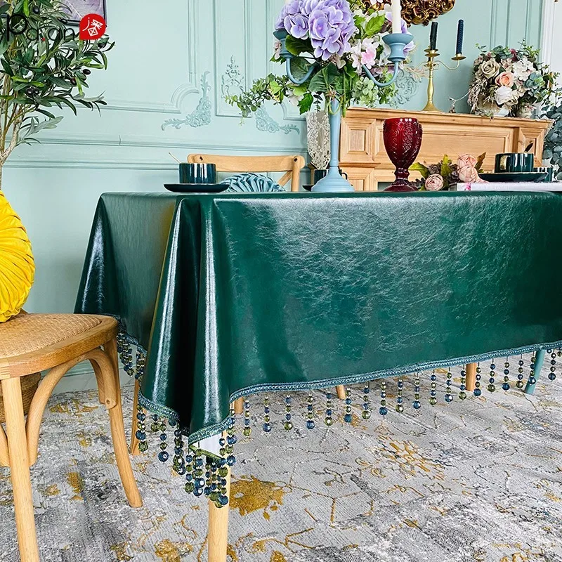 PU Thicken Tablecloth Waterproof Oilproof Tassel Table Cloth Home Coffee Table Cover Solid Color Beaded Leather Table Fabric
PU Thicken Tablecloth Waterproof Oilproof Tassel Table Cloth Home Coffee Table Cover Solid Color Beaded Leather Table Fabric