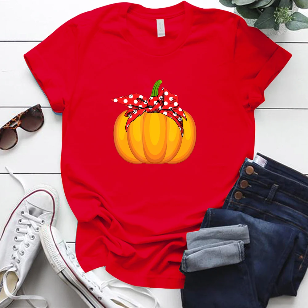 

Scraf Pumpkin Print Aesthetic Halloween T Shirt Short Sleeve O-neck Harajuku Shirts for Women Casual Halloween Gift for Ladies