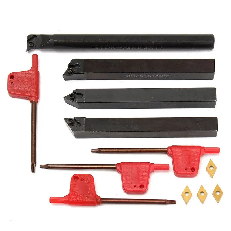 ABSF 4 External Lathe Internal Turning Tool Holder S10K-SDUCR07+SDJCR1010H07+SDJCL1010H07+SDNCN1010H07+4 DCMT070204 Inserts
ABSF 4 External Lathe Internal Turning Tool Holder S10K-SDUCR07+SDJCR1010H07+SDJCL1010H07+SDNCN1010H07+4 DCMT070204 Inserts