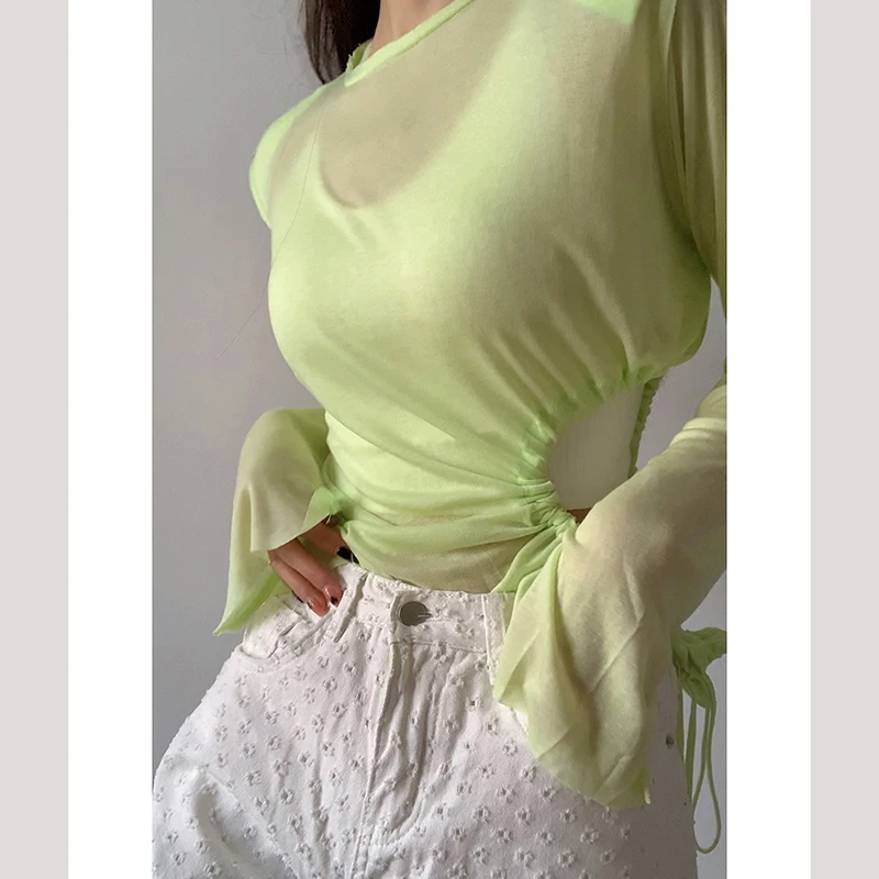 SHENGPALAE Green Sunscreen Tops Womne's Summer 2021 New Round Neck Slim Thin Long Sleeve Drawstring Wasit T-shirt Female 5E243
SHENGPALAE Green Sunscreen Tops Womne's Summer 2021 New Round Neck Slim Thin Long Sleeve Drawstring Wasit T-shirt Female 5E243