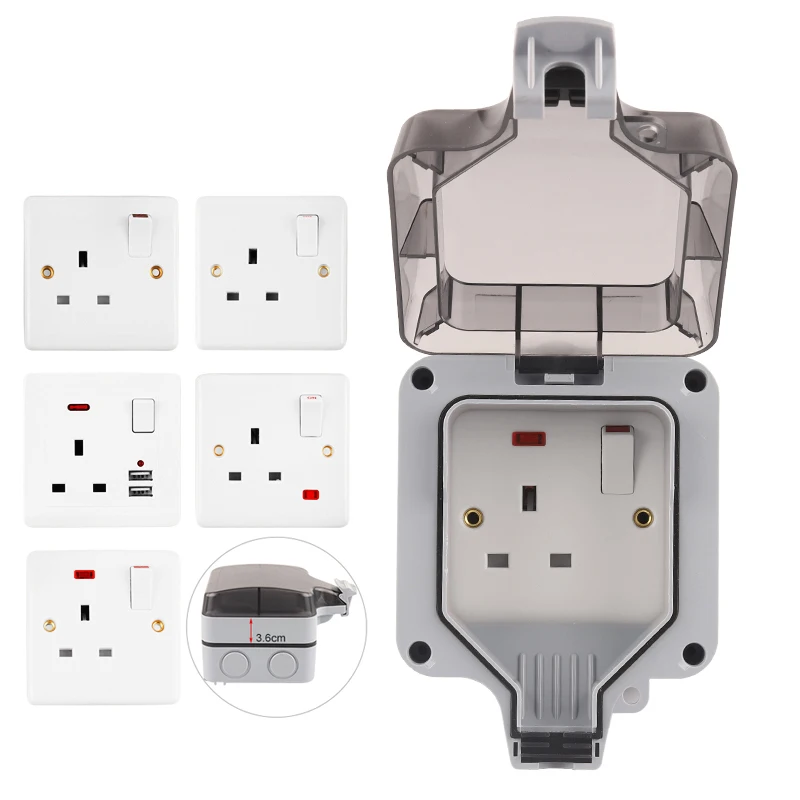 IP66 UK Standard Suitable Large Plug Waterproof Outlet Outdoor Power Socket Wall Switch Socket With USB Light For Home Garden13A
IP66 UK Standard Suitable Large Plug Waterproof Outlet Outdoor Power Socket Wall Switch Socket With USB Light For Home Garden13A