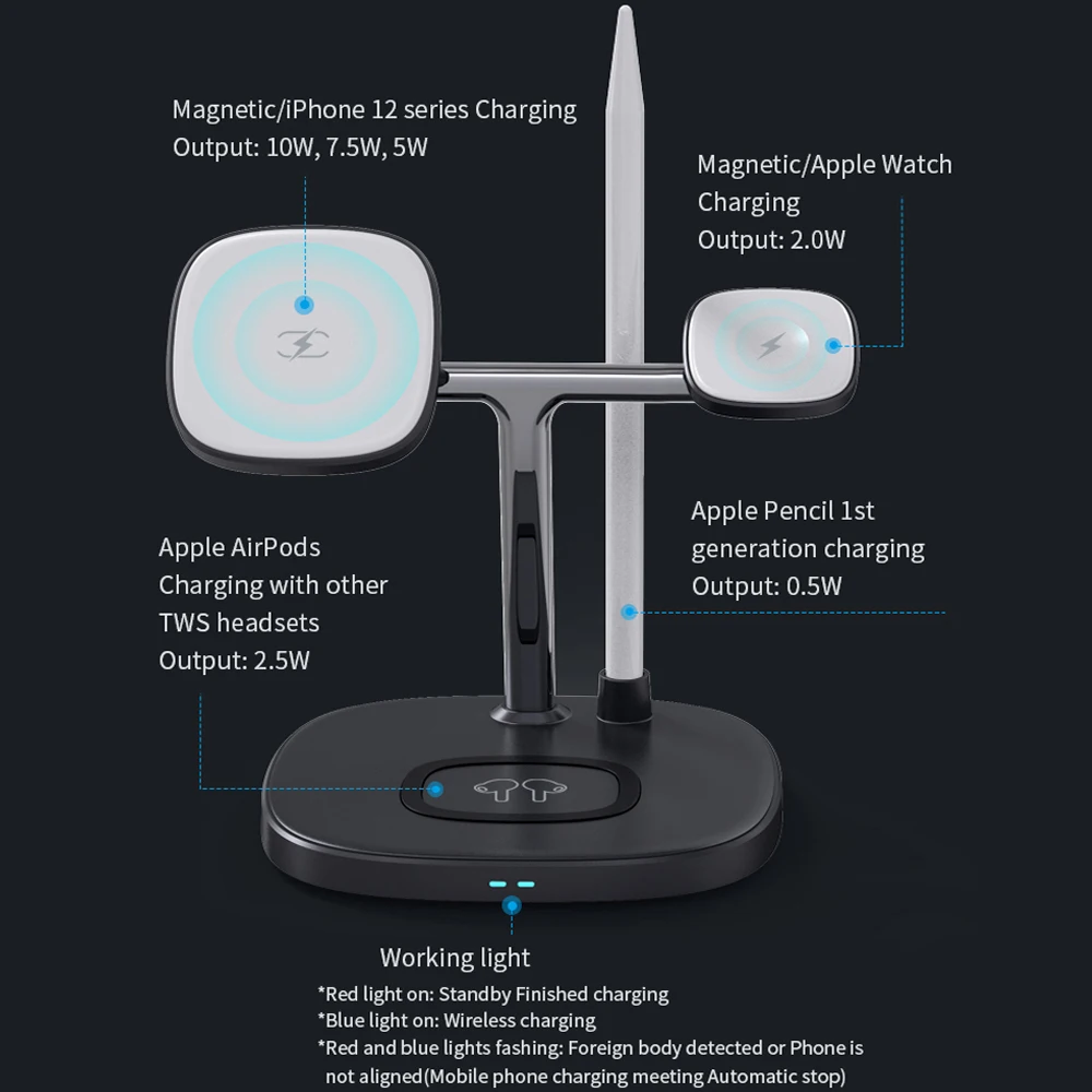 15W Magnetic Wireless Charging Station For Iphone 12 Pro Mini Max Apple Watch Airpods Induction Charger Phone Holder
15W Magnetic Wireless Charging Station For Iphone 12 Pro Mini Max Apple Watch Airpods Induction Charger Phone Holder