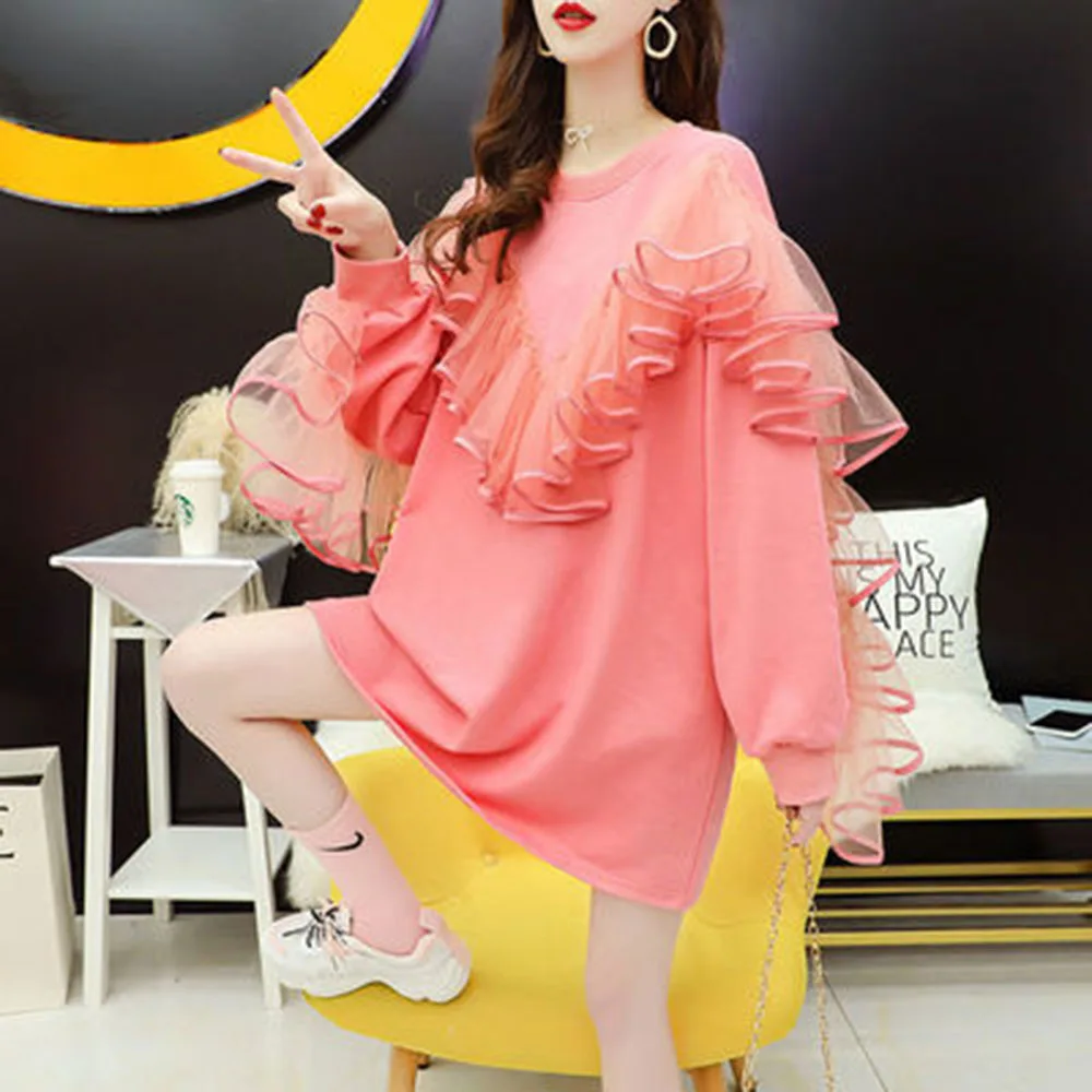 Sweet 2022 Spring Autumn Fashion Streetwear Soft Mesh Ruffles Patchwork Sweatshirt Women Hoodies Pullover
Sweet 2022 Spring Autumn Fashion Streetwear Soft Mesh Ruffles Patchwork Sweatshirt Women Hoodies Pullover