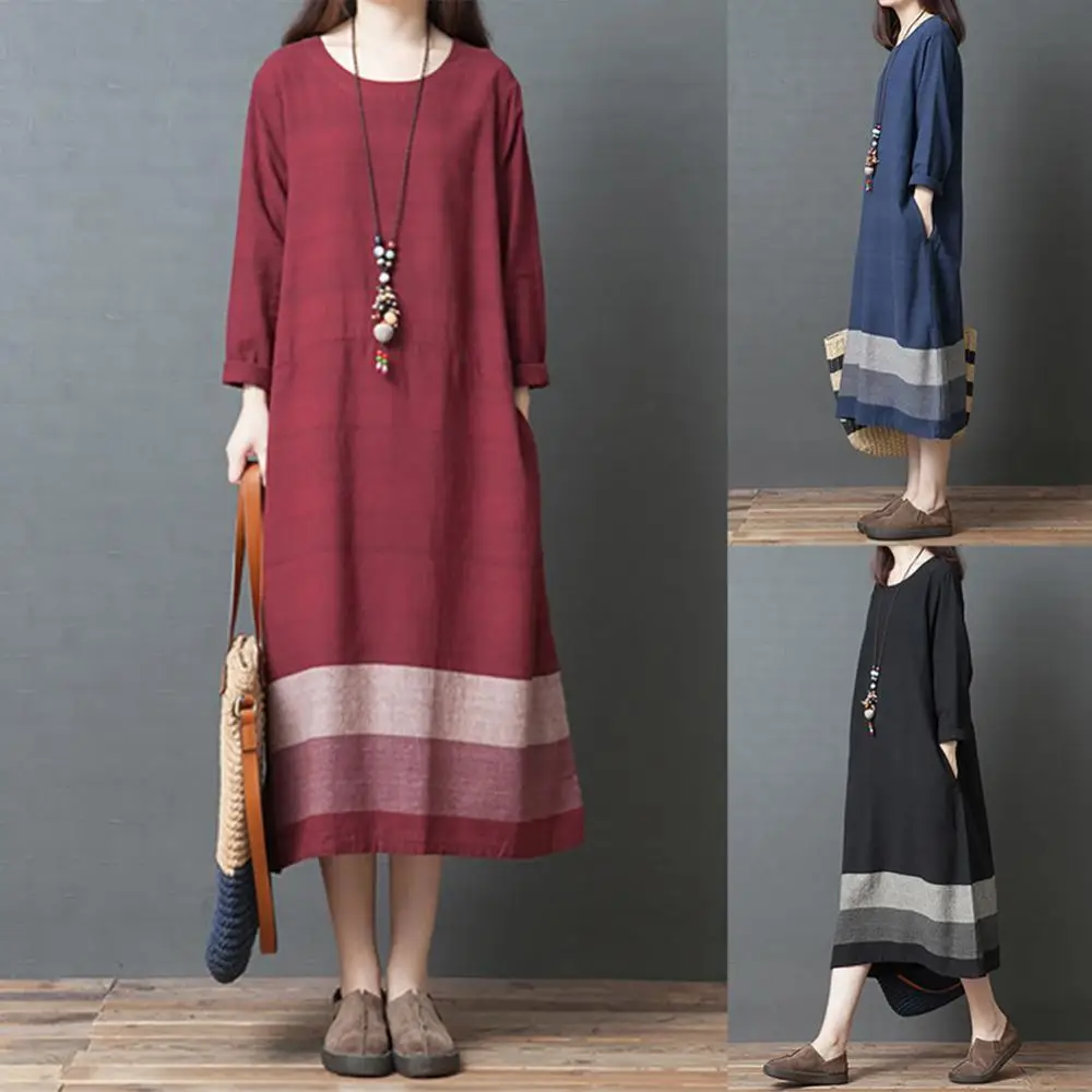 80% Hot Sell Women Retro Long Sleeve Round Neck Cotton and Linen Loose Striped Midi Dress
80% Hot Sell Women Retro Long Sleeve Round Neck Cotton and Linen Loose Striped Midi Dress
