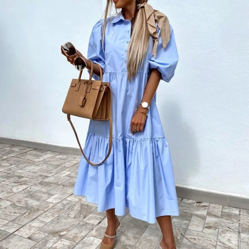 2021 Spring Summer Loose Women Party Dress Sexy Turn-down Collar Button Office Lady Dress Retro Half Sleeve Solid Long Dress 2XL
2021 Spring Summer Loose Women Party Dress Sexy Turn-down Collar Button Office Lady Dress Retro Half Sleeve Solid Long Dress 2XL