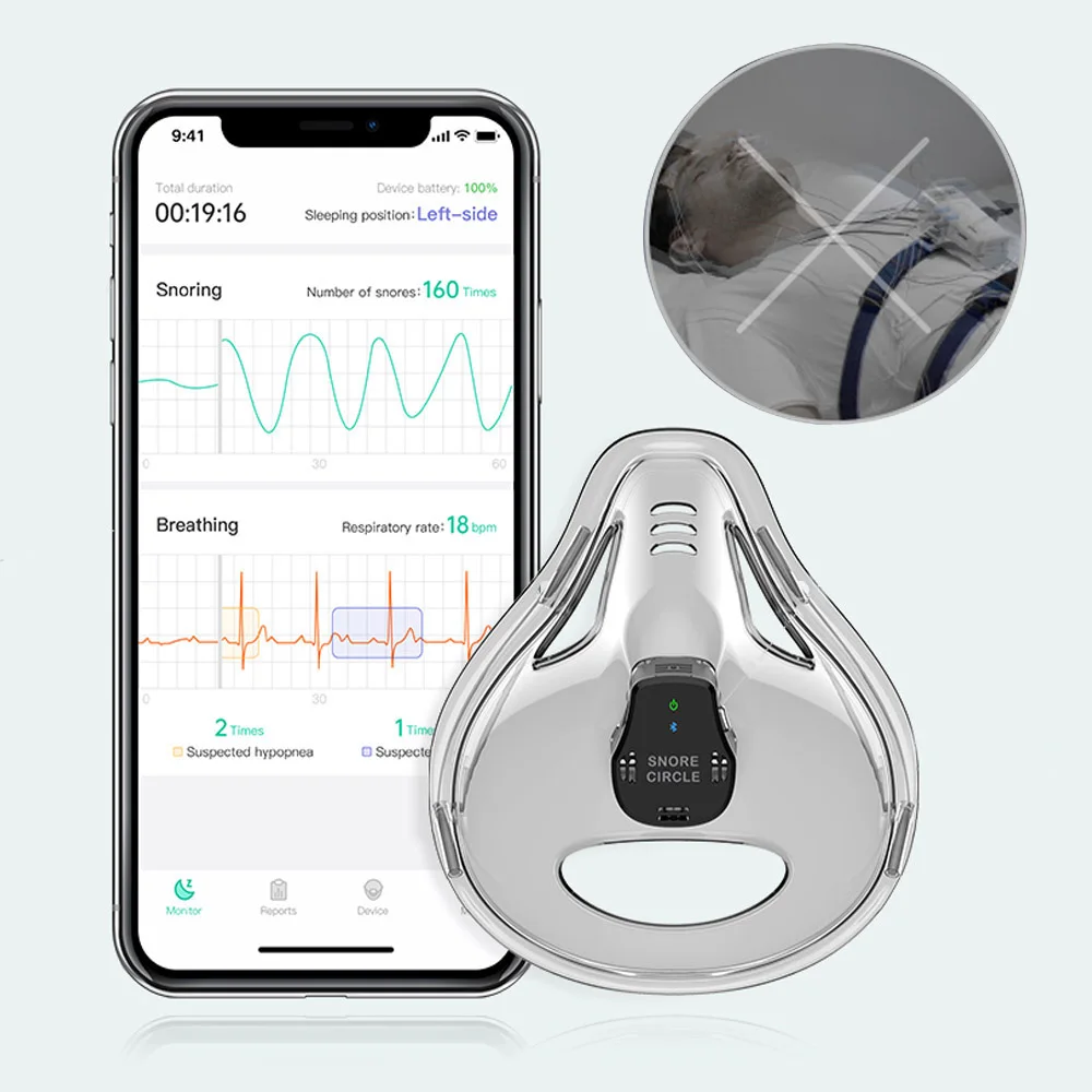 

Sleep Apnea Monitoring Bluetooth Sleep Breathing Monitor Snoring Stopper Wearable Respiratory Magnetic Sleeping Breathing Cycle