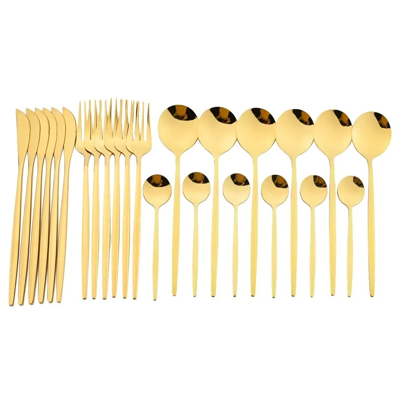 24pcs Gold Dinnerware Set Stainless Steel Cutlery Set Mirror Silverware Knife Fork Spoon Tableware Flatware Set Dishwasher Safe
24pcs Gold Dinnerware Set Stainless Steel Cutlery Set Mirror Silverware Knife Fork Spoon Tableware Flatware Set Dishwasher Safe