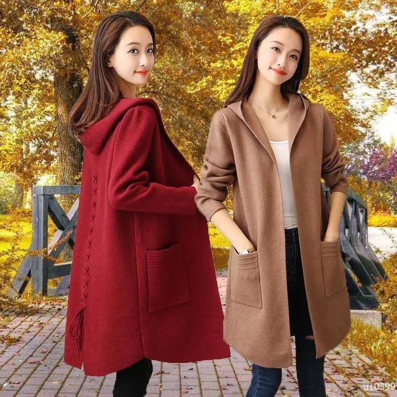 2021Women Hooded Knitted Jacket Temperament Lady Loose And Thin Korean Mid-length Thick Warm All-match Sweater Cardigan CoatA269
2021Women Hooded Knitted Jacket Temperament Lady Loose And Thin Korean Mid-length Thick Warm All-match Sweater Cardigan CoatA269