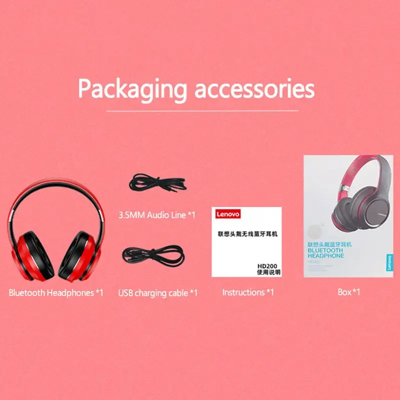Lenovo HD200 Wireless Bluetooth Headphones Super Bass Sport Headset Long Standby Life Noise Cancelling Earphone With Microphone
Lenovo HD200 Wireless Bluetooth Headphones Super Bass Sport Headset Long Standby Life Noise Cancelling Earphone With Microphone