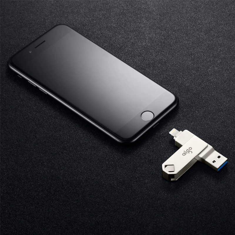 Aigo 128G поворотный на 360 ° двойной интерфейс pen drive для iphone металлический usb 3 0