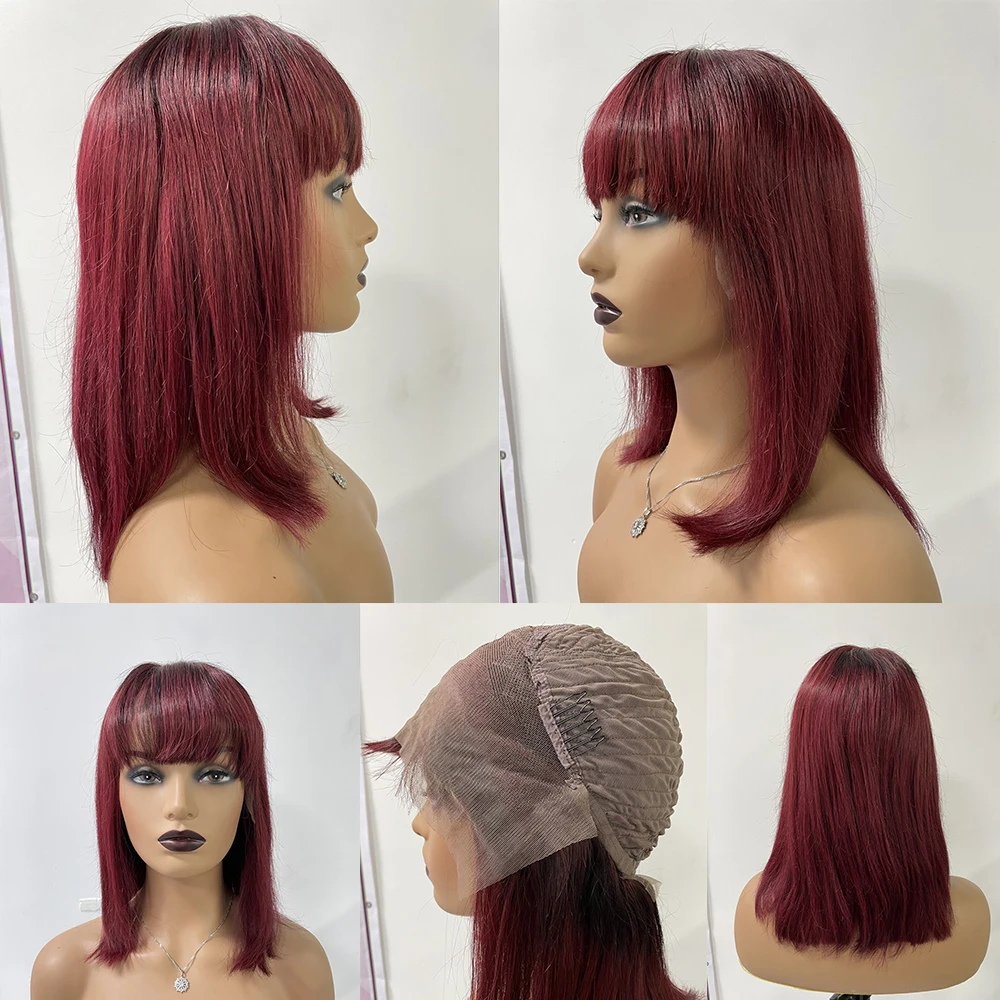 13x4 Straight Red Bob Lace Frontal Wig 99J Lace Front Human Hair Wigs Brazilian Pre plucked Remy Short Bob Wig With Bangs
13x4 Straight Red Bob Lace Frontal Wig 99J Lace Front Human Hair Wigs Brazilian Pre plucked Remy Short Bob Wig With Bangs