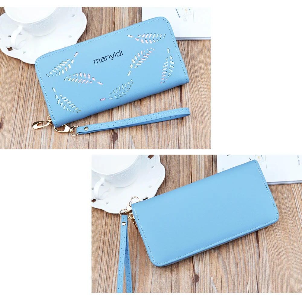 Long Zip Hollow Colorful Leaves RFID Women Purse Zipper Coin-Pocket 8 Card Slots Cellphone Open Pocket PU Leather Clutch Wallet | Багаж и