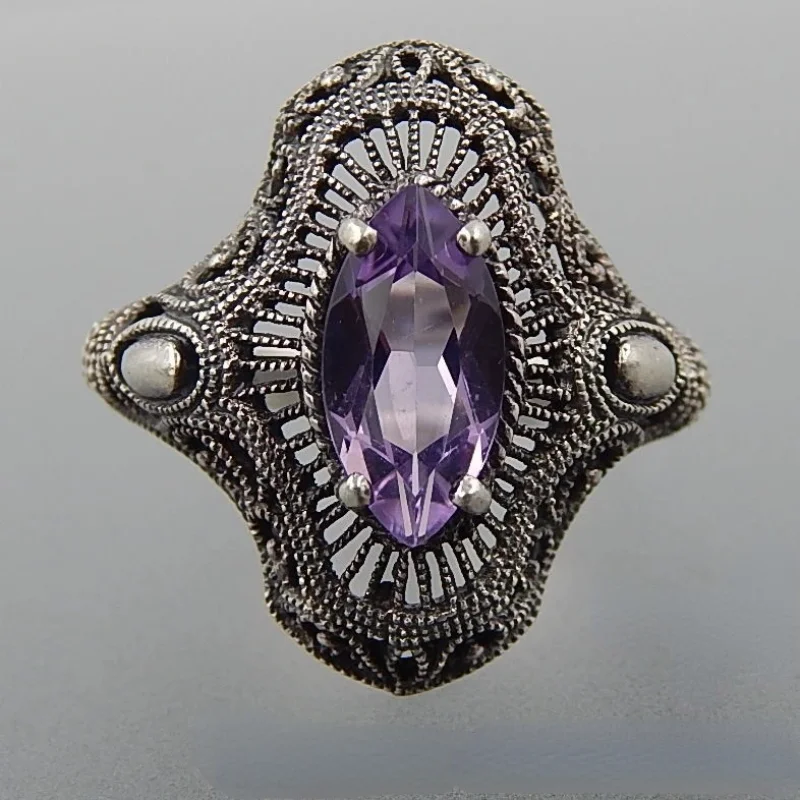 Vintage Hollow Silver Color Ring Purple Crystal CZ Stone Rings for Women Punk Personality Party Boho Jewelry Accessories
Vintage Hollow Silver Color Ring Purple Crystal CZ Stone Rings for Women Punk Personality Party Boho Jewelry Accessories