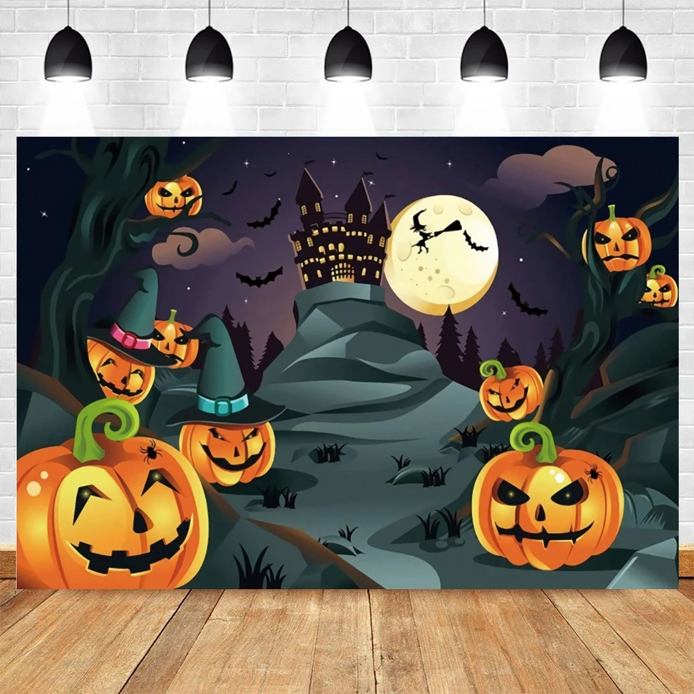 

Yeele Halloween Pumpkin Lantern Castle Moon Cartoon Baby Birthday Backdrop Vinyl Photography Background Photophone Photocall