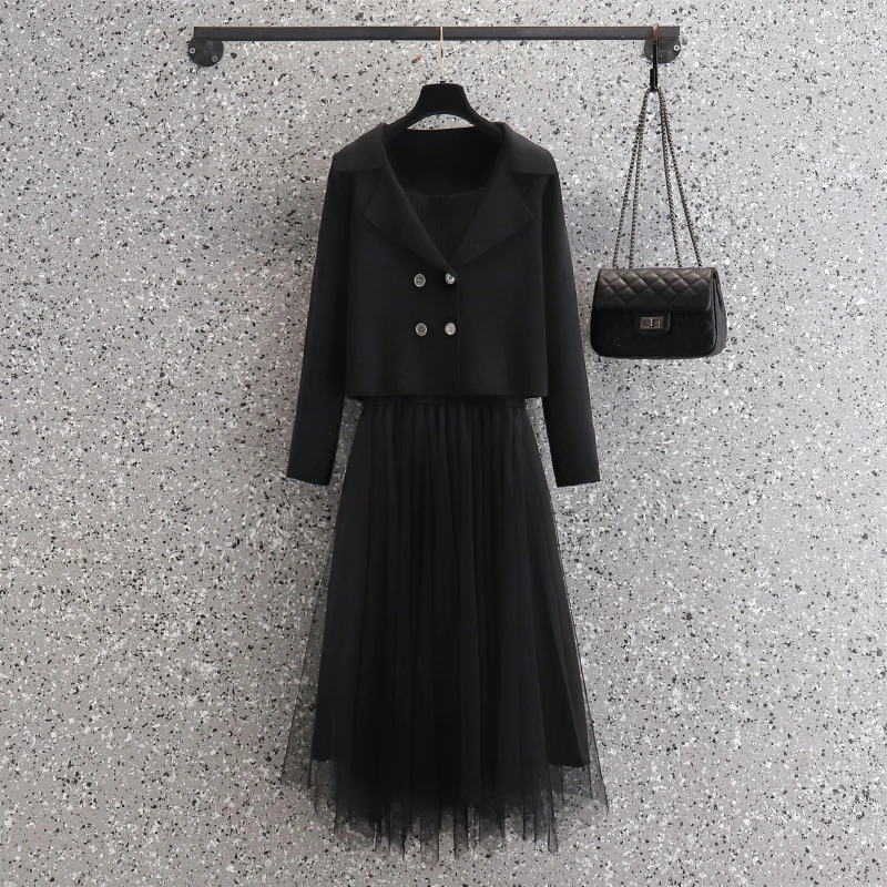 Plus Size Women Elegant Suit Casual Solid Cardigan Sweater Top And Lace Dress Two Piece Set Winter Fall Ladies Clothing Outfit
Plus Size Women Elegant Suit Casual Solid Cardigan Sweater Top And Lace Dress Two Piece Set Winter Fall Ladies Clothing Outfit