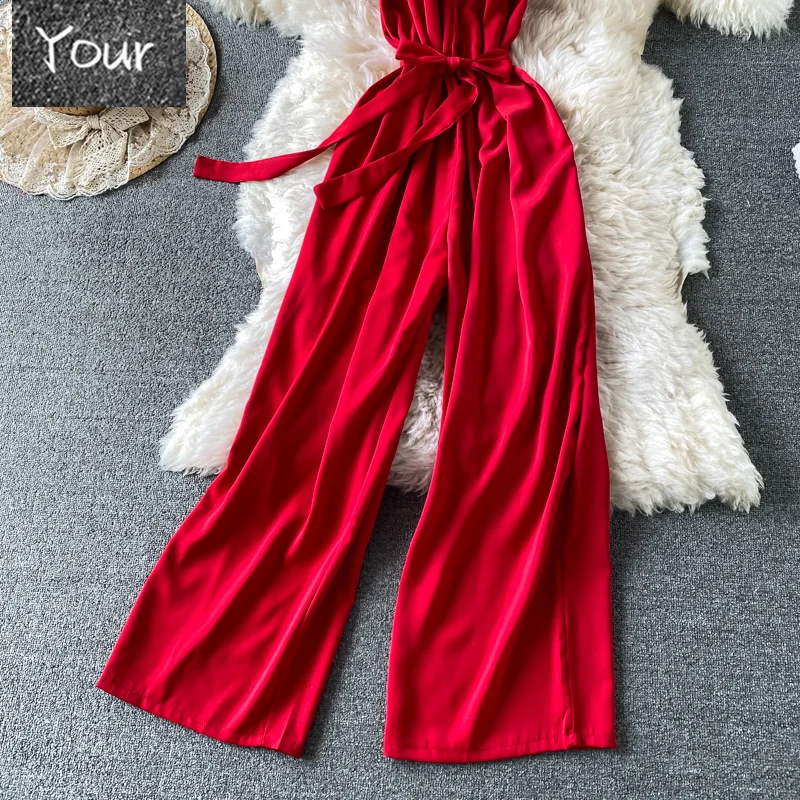 Casual Yellow/Black/Red Spaghetti Strap Romper Women Vintage High Waist Wide Leg Playsuit With Sashes Belt Jumpsuit 2021 Fashion
Casual Yellow/Black/Red Spaghetti Strap Romper Women Vintage High Waist Wide Leg Playsuit With Sashes Belt Jumpsuit 2021 Fashion