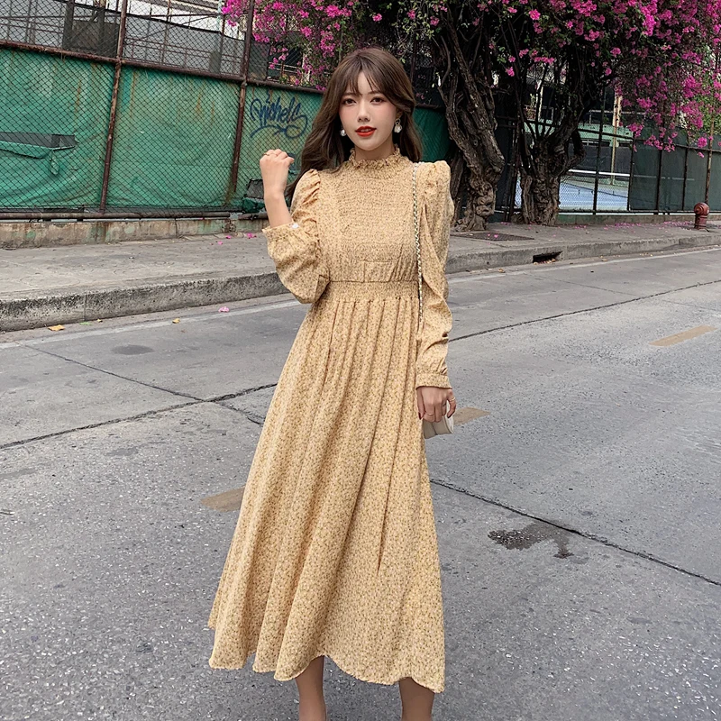 Uulutonica Autumn Women Elegant Fashion A-line Print Full Folds Mid-calf Puff Sleeve Empire Stand Chiffon Dress
Uulutonica Autumn Women Elegant Fashion A-line Print Full Folds Mid-calf Puff Sleeve Empire Stand Chiffon Dress