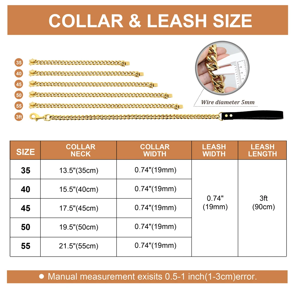 Stainless Steel Metal Gold Dog Accessories Chain Collar Leash Pet Training Collar For Medium Large Dogs Pitbull French Bulldog
Stainless Steel Metal Gold Dog Accessories Chain Collar Leash Pet Training Collar For Medium Large Dogs Pitbull French Bulldog