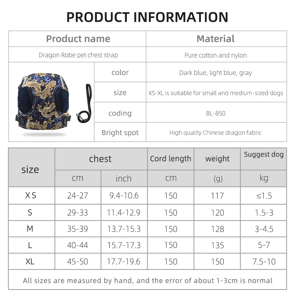Pet Reflective Nylon Dog Chinese Dragon Pattern Harness No Pull Adjustable Puppy Dogs Vest Safety Vehicular Walking Running
Pet Reflective Nylon Dog Chinese Dragon Pattern Harness No Pull Adjustable Puppy Dogs Vest Safety Vehicular Walking Running