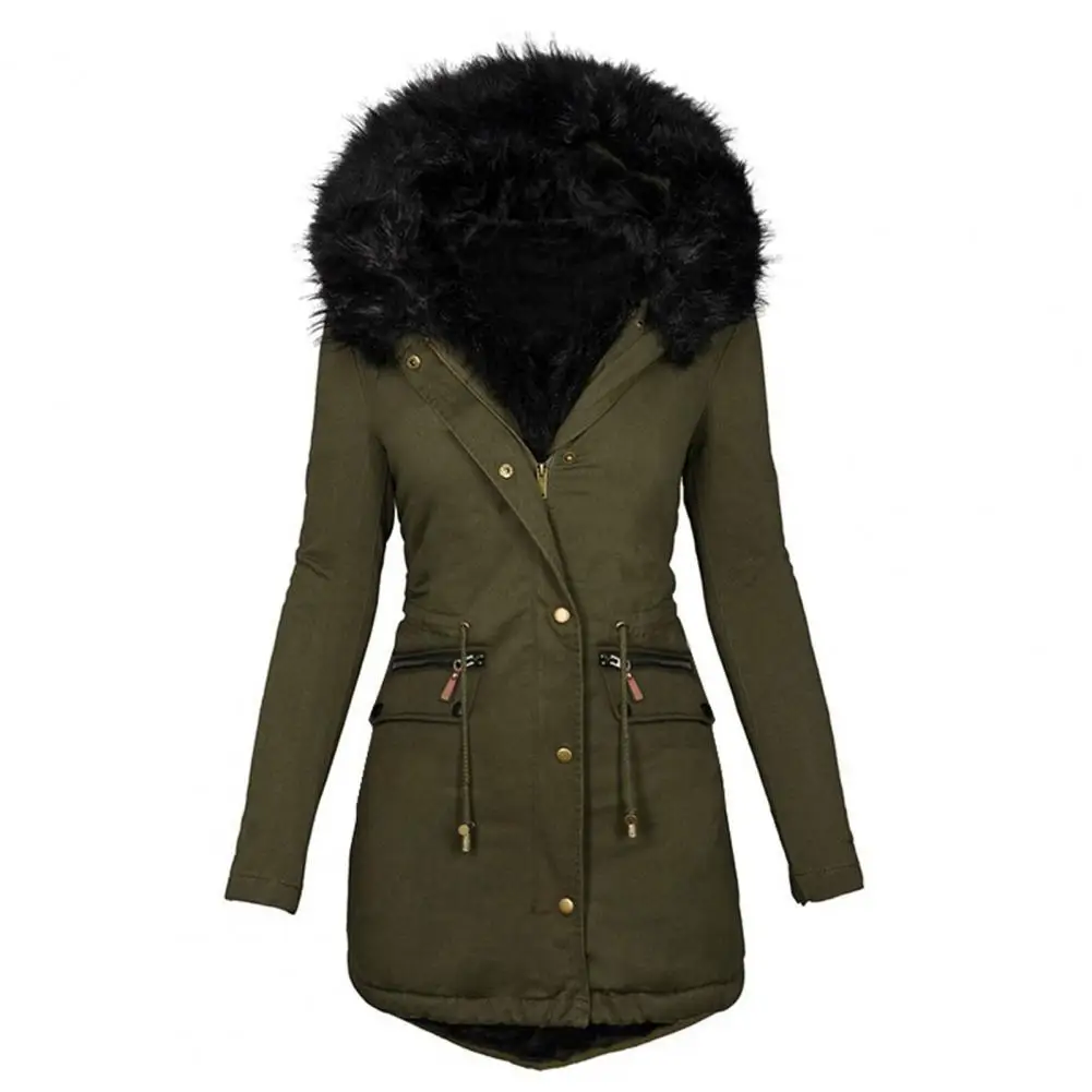 Thicken Zipper Closure Long Sleeve Women Coat Waist Drawstring Fleece Lined Winter Warm Plush Hooded Casual Coat Outerwear
Thicken Zipper Closure Long Sleeve Women Coat Waist Drawstring Fleece Lined Winter Warm Plush Hooded Casual Coat Outerwear