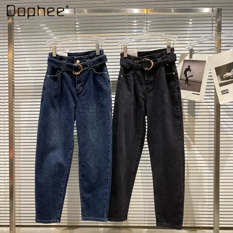 2021 Fall Fashion Women Mom Jeans with Belt Long Trousers Boyfriend Sashes Strethy Waist Pockets Zipper Female Blue Denim Pants
2021 Fall Fashion Women Mom Jeans with Belt Long Trousers Boyfriend Sashes Strethy Waist Pockets Zipper Female Blue Denim Pants