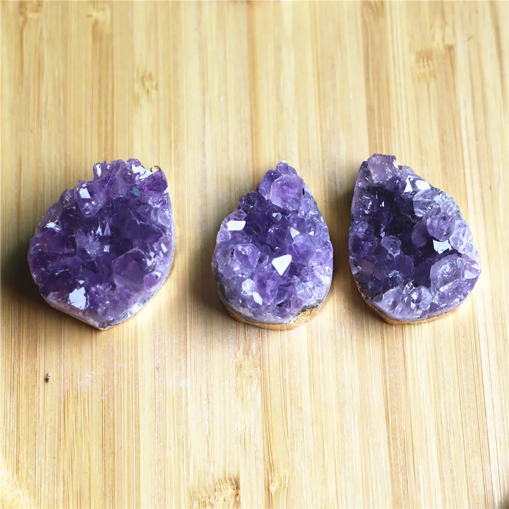 

3pcs Druzy Irregular Random Natural Amethysts Quartz Geode Cut Necklace Crystal Piont Stone Pendant Natural Drusy Stone Healing