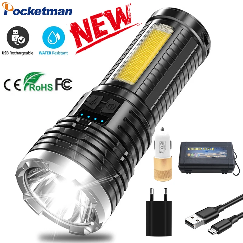 Pocketman High Power COB Side Light LED Flashlight USB Rechargeable Flashlight Built-in Battery Torch Waterproof Hand Light New
Pocketman High Power COB Side Light LED Flashlight USB Rechargeable Flashlight Built-in Battery Torch Waterproof Hand Light New