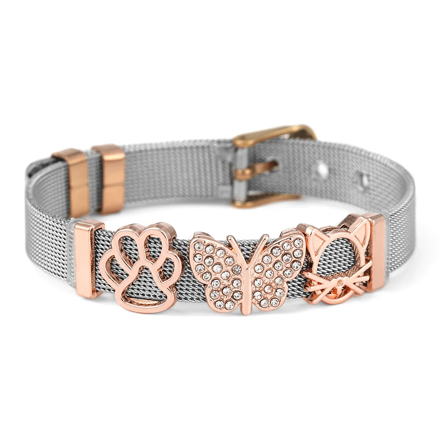 Dinglly Stainless Steel Bracelets For Women Men Rose Gold Footprin Cat Beads Butterfly Charm Watch Strap Bracelet Fashion Gifts
Dinglly Stainless Steel Bracelets For Women Men Rose Gold Footprin Cat Beads Butterfly Charm Watch Strap Bracelet Fashion Gifts