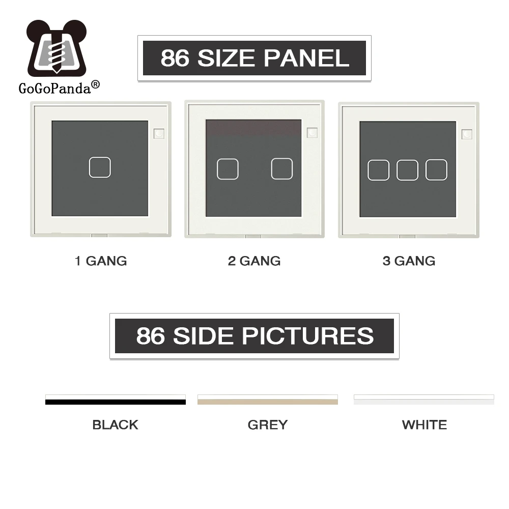 (Panle Only)Touch Switch Panel Square 86mm *86mm EU UK 1G 2G 3G Luxury Crystal Glass White Black Grey Gold 1 Piece not 4Pieces
(Panle Only)Touch Switch Panel Square 86mm *86mm EU UK 1G 2G 3G Luxury Crystal Glass White Black Grey Gold 1 Piece not 4Pieces