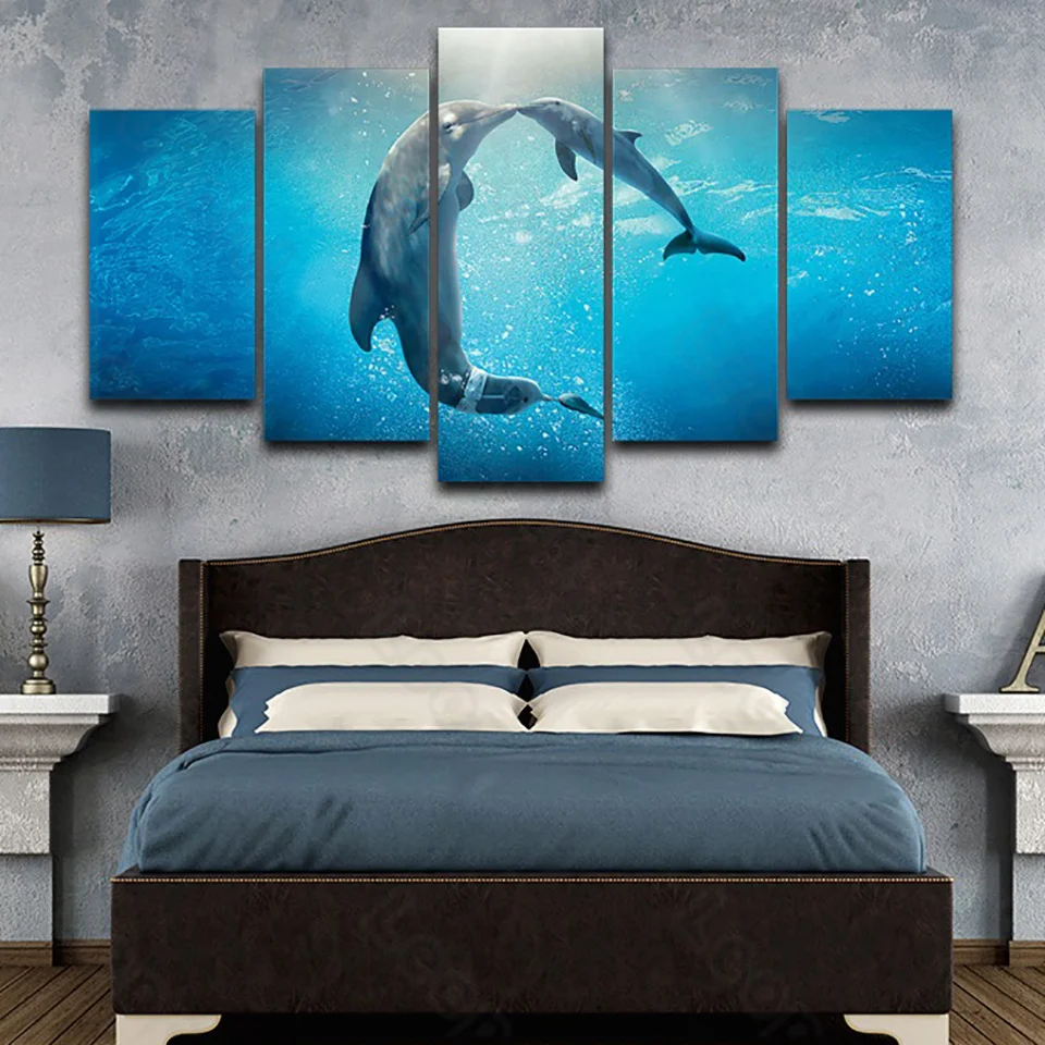 Modern Style Murals Canvas Painting Bed Home Decoration Prints 5 Pieces Animal Dolphin Kiss Living Room Wall Mural
Modern Style Murals Canvas Painting Bed Home Decoration Prints 5 Pieces Animal Dolphin Kiss Living Room Wall Mural