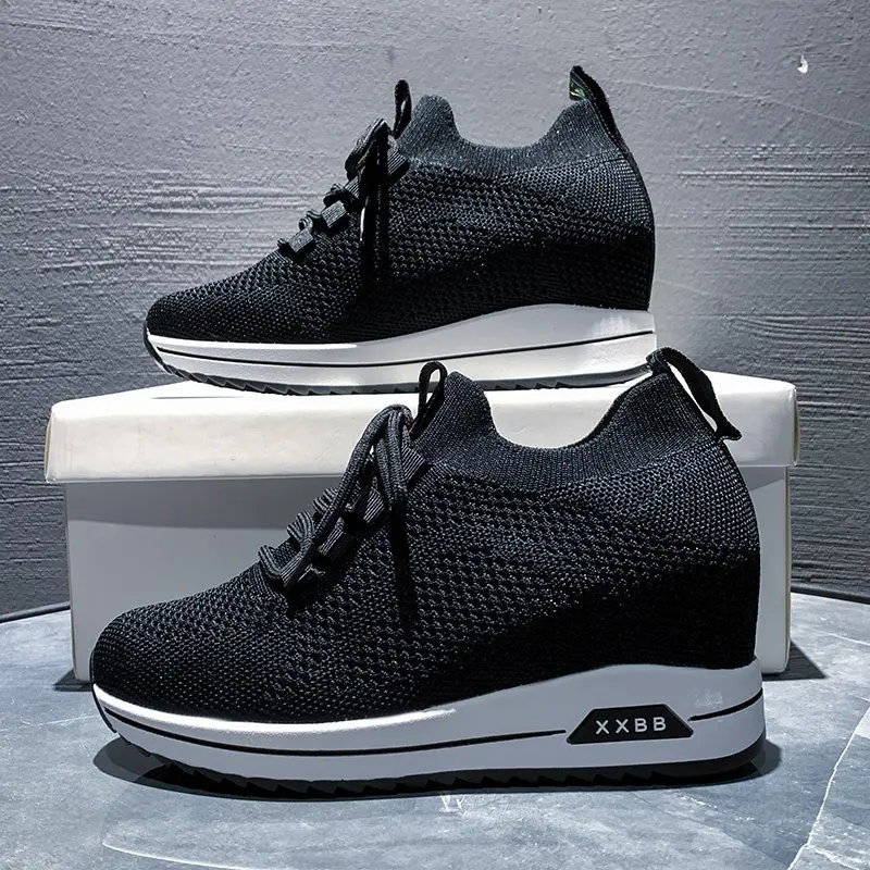 2021 Spring Summer Casual Women Shoes Breathable Mesh Sneakers For Women Flat Platform Shoes Ladies Knitting Sock Sneakers
