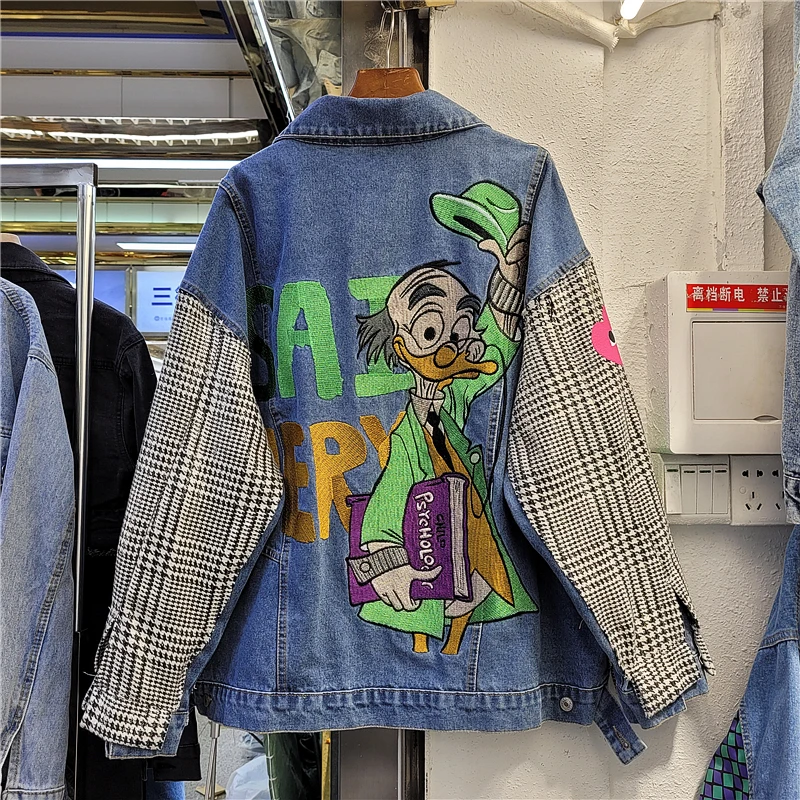 Personality Cartoon Embroidery Women Denim Coat 2021 New Spring Autumn Plaid Graffiti Stitching Long Sleeve Jacket Jean Outwear
Personality Cartoon Embroidery Women Denim Coat 2021 New Spring Autumn Plaid Graffiti Stitching Long Sleeve Jacket Jean Outwear