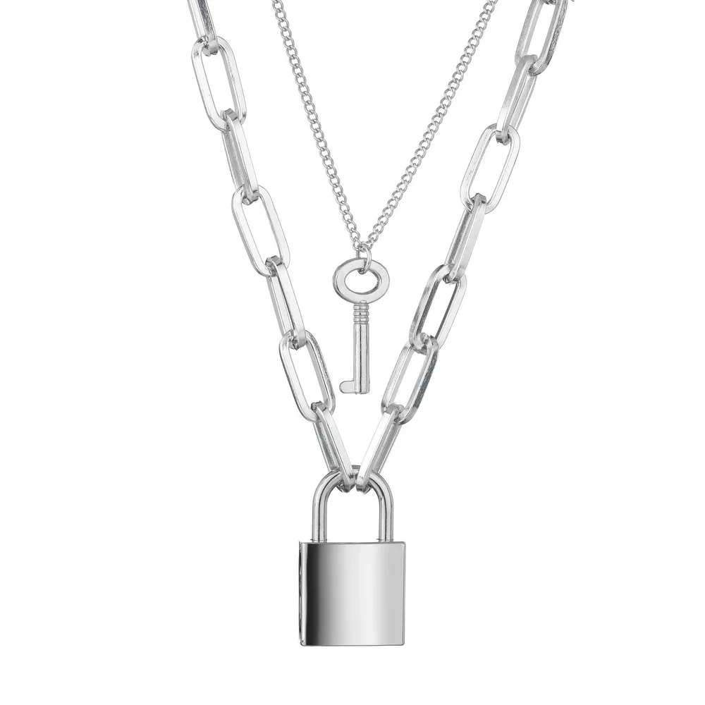 Punk link Chain Necklaces for Women Double layer key Lock necklace chain padlock pendant necklace hiphop gothic jewelry
Punk link Chain Necklaces for Women Double layer key Lock necklace chain padlock pendant necklace hiphop gothic jewelry