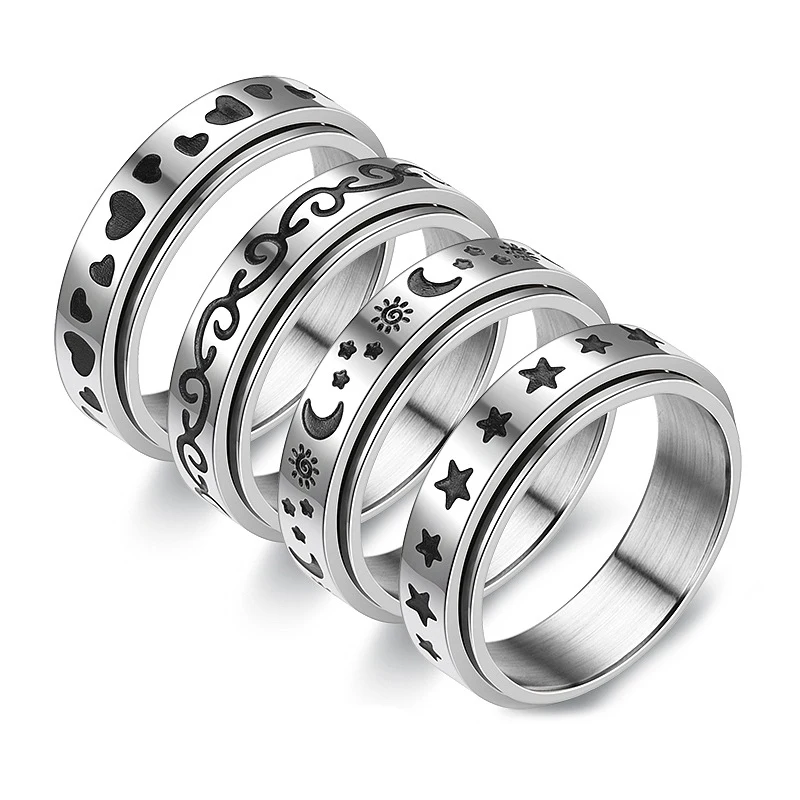 AsJerlya 6mm Rotatable Basic Ring For Men Silver Color Stainless Steel Heart Star Moon Casual Male Stylish Punk Spinner Jewelry
AsJerlya 6mm Rotatable Basic Ring For Men Silver Color Stainless Steel Heart Star Moon Casual Male Stylish Punk Spinner Jewelry