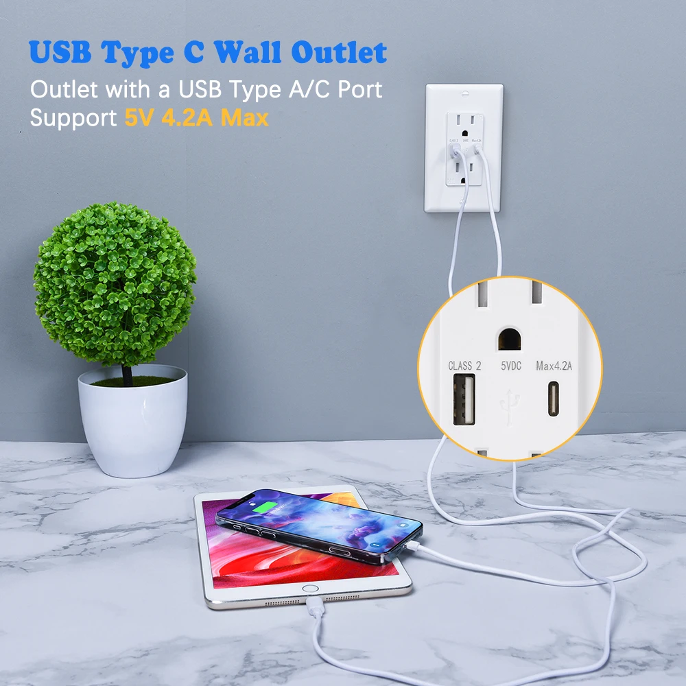 US Standard Wall Outlet USB Type A Type C Fast Charger Power Adapter 15A 125V 60Hz Duplex Outlets
US Standard Wall Outlet USB Type A Type C Fast Charger Power Adapter 15A 125V 60Hz Duplex Outlets