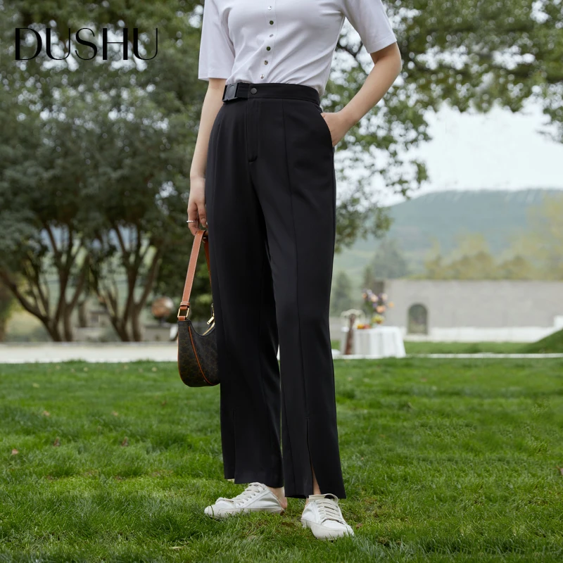 DUSHU Plus size high waist split suit pants Women belt loose summer oversize pants Female pleated casual office lady trousers
DUSHU Plus size high waist split suit pants Women belt loose summer oversize pants Female pleated casual office lady trousers