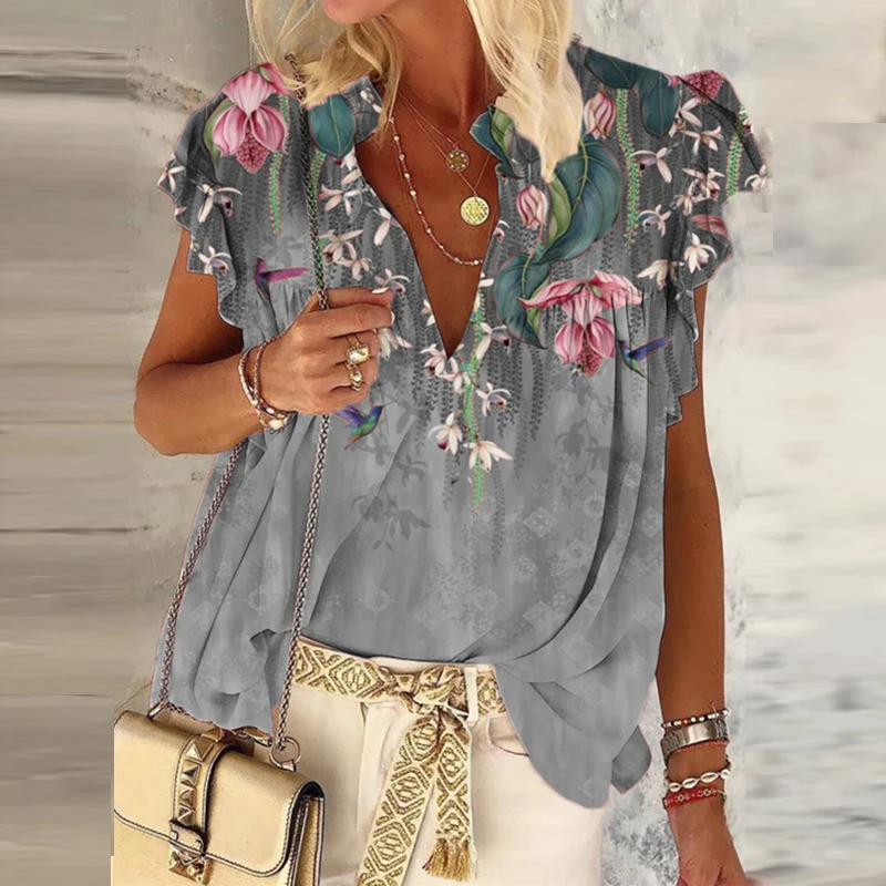 Women Ruffles Casual V-Neck Tops Summer Floral Print Ruffles Casual T-Shirts Colorful Loose Oversized 5XL Tshirt Streetwear 
Women Ruffles Casual V-Neck Tops Summer Floral Print Ruffles Casual T-Shirts Colorful Loose Oversized 5XL Tshirt Streetwear