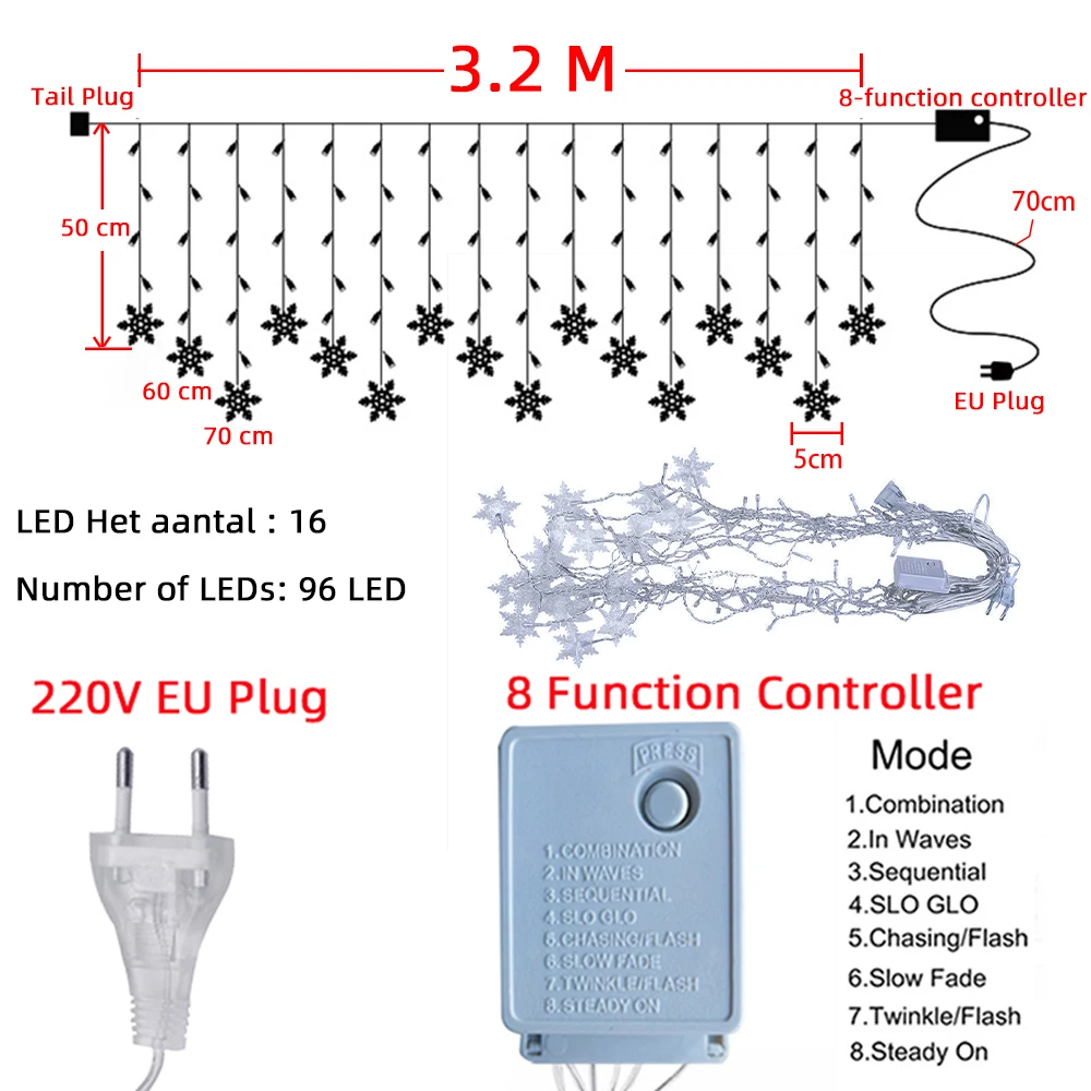 Holiday Lights Christmas Curtain Snowflake Decoration LED String Lights Flashing Lighting Light Waterproof Outdoor Wedding Party
Holiday Lights Christmas Curtain Snowflake Decoration LED String Lights Flashing Lighting Light Waterproof Outdoor Wedding Party