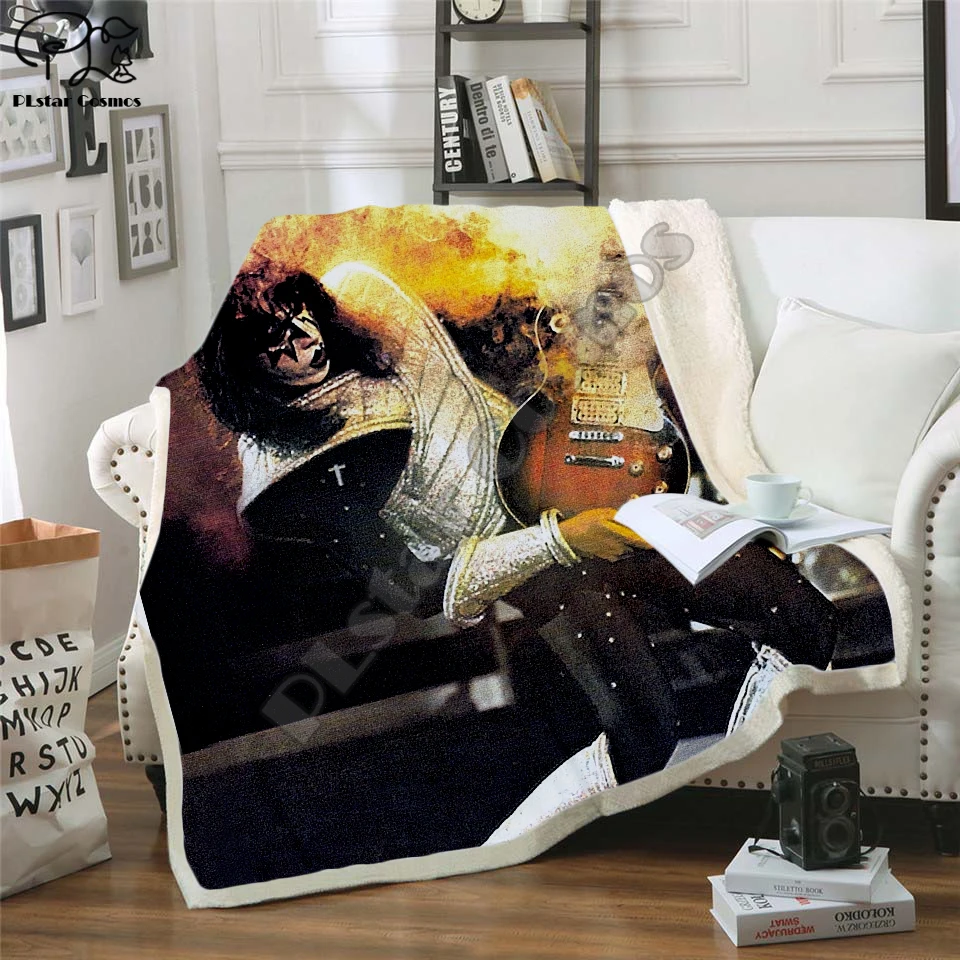 Плед для вечерние НКИ Plstar Cosmos Band KISS Rock & Roll All Nite с 3D рисунком шерпа на кровати