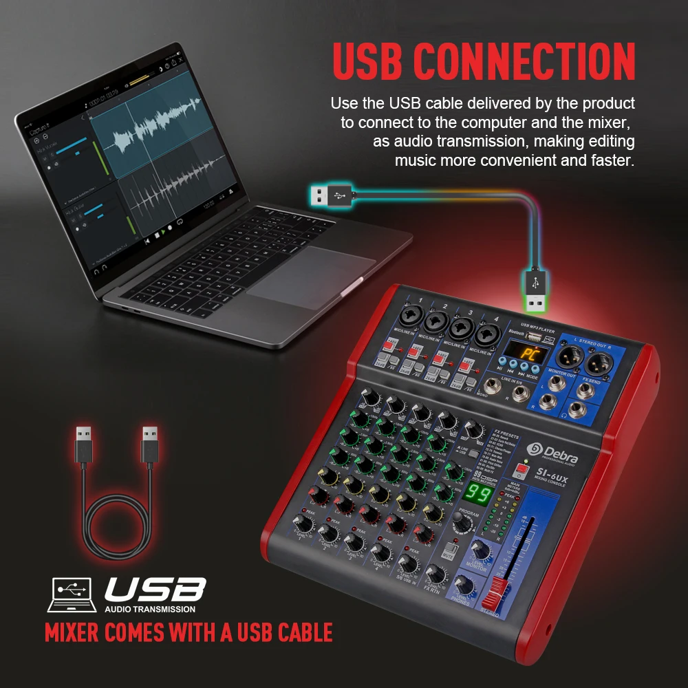 Дебра Pro 6 каналов DJ Controlle с 99DSP эффект реверберации Bluetooth 5 0 USB смеситель для