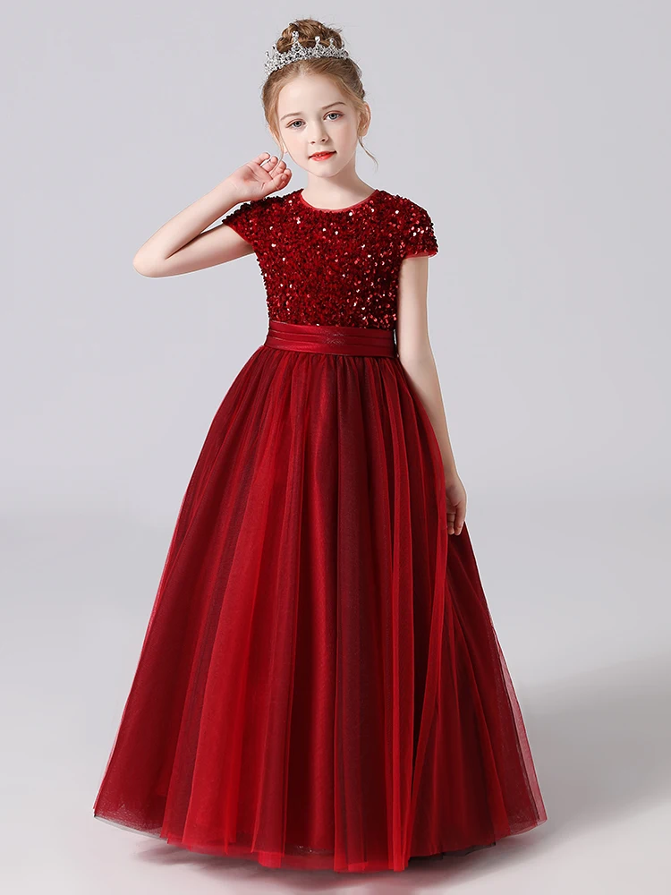 Elegant O-Neck A-Line Floor-Length Sequin Tulle Long Kids Evening Gowns For Wedding Party Red Flower Girl Dresses
Elegant O-Neck A-Line Floor-Length Sequin Tulle Long Kids Evening Gowns For Wedding Party Red Flower Girl Dresses