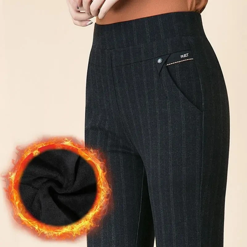 Women's Stripe Thick Straight Pants Elastic Waist Plus Size Mom Pants Autumn Winter Stretch Trousers Streetwear Casual Leggings
Women's Stripe Thick Straight Pants Elastic Waist Plus Size Mom Pants Autumn Winter Stretch Trousers Streetwear Casual Leggings