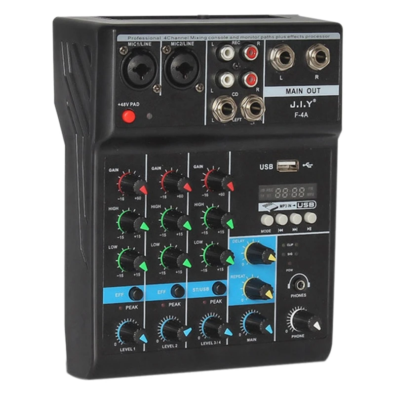 Portable Audio Mixer Professional 4 Channel Bluetooth Mixer DJ Console with Reverb Effect for Karaoke USB Live Stage KTV
Portable Audio Mixer Professional 4 Channel Bluetooth Mixer DJ Console with Reverb Effect for Karaoke USB Live Stage KTV