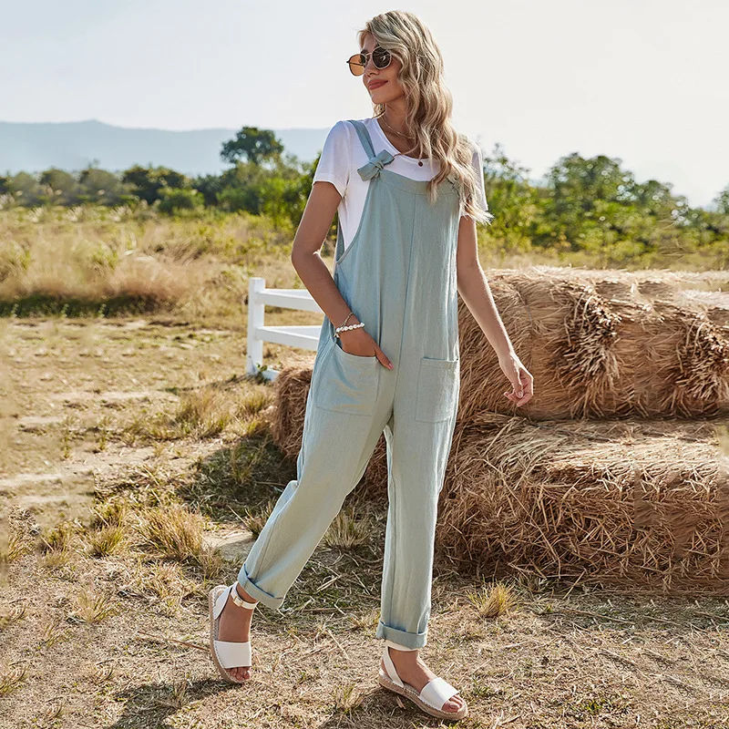 Jumpsuit Overall Women Casual Strap Sleeveless Bow Pocket Loose Cotton Linen Blue Playsuit Spring Autumn Femme Solid Long Romper
Jumpsuit Overall Women Casual Strap Sleeveless Bow Pocket Loose Cotton Linen Blue Playsuit Spring Autumn Femme Solid Long Romper